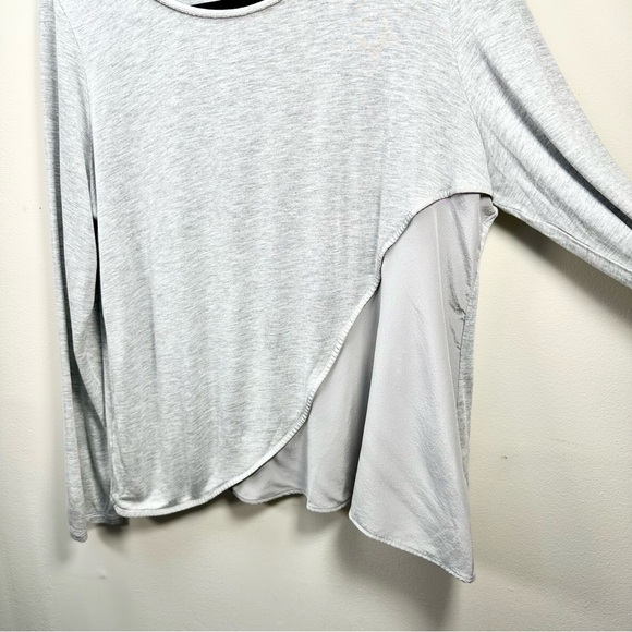 St. John Heather Gray Viscose and Silk Asymmetrical Top, Beaded Scoop Neck - Picture 2 of 14